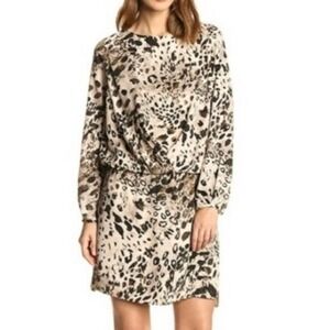 NWOT Vince Camuto Leopard Beige‎ Black Blouson Slouch Waist Long-Sleeve Dress- S